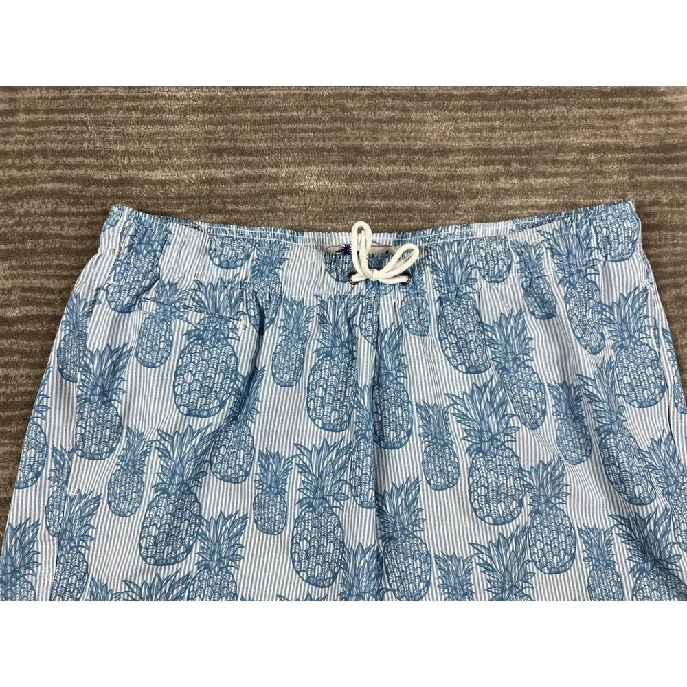 Trunks Surf & Swim Co Swim Trunks Mens XL Blue Pineapple Striped‎ Beach Shorts